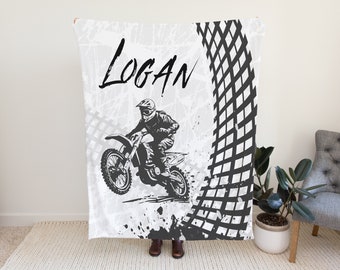 Dirt Bike Blanket Personalized, Dirt Bike Gifts for Boys, Dirt Bike Racing, Motocross Gifts for Him, Birthday Gift for Teens, Custom Name