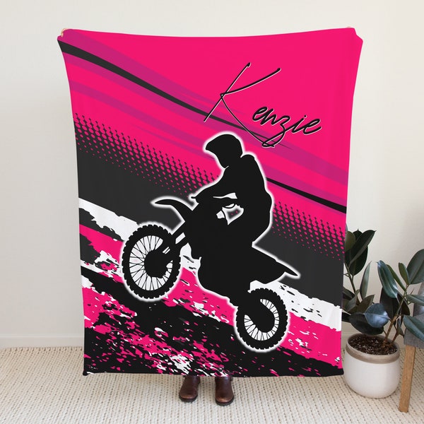 Dirt Bike Blanket Personalized, Dirt Bike Gifts for Girls, Dirt Bike Racing, Motocross Gifts for Her, Birthday Gift for Teens, Custom Name