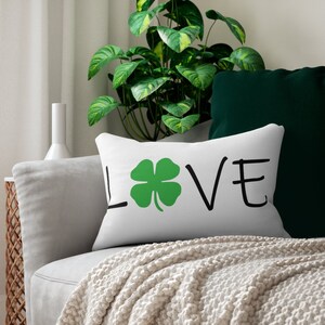 St Patricks Pillow, St Patricks Day Home Decor, Shamrock Pillow, Love Pillow, Four Leaf Clover, Clover Pillow, Lumbar Pillow, Irish Gift