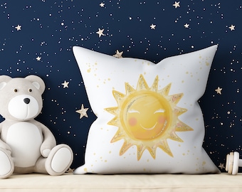 Sunshine Pillow, Nursery Decor, Baby Room Cushion, Smiling Sun Pillow