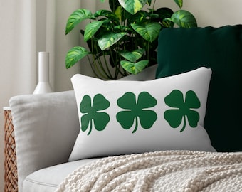 St Patricks Pillow, St Patricks Day Home Decor, Shamrock Pillow, Love Pillow, Four Leaf Clover, Clover Pillow, Lumbar Pillow, Irish Gift