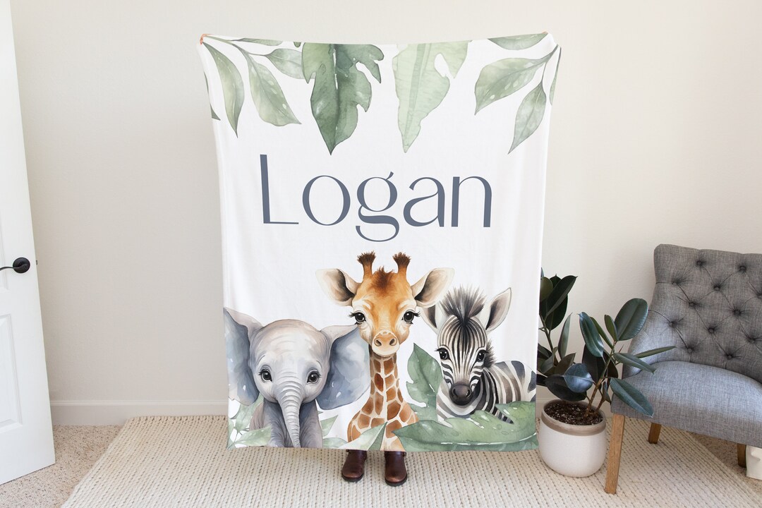 Personalized Safari Baby Blanket, Toddler Blanket, Jungle Nursery Decor ...