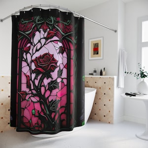 Gothic Stained Glass Rose Halloween Shower Curtain, Halloween Decor, Spooky Decor, Halloween Bath Decor, Haunted Bathroom, Horror Decor