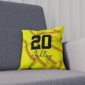 Softball Pillow Personalized, Softball Gifts for Girls, Team Gifts, Custom Name Pillow, Coach Gift, Softball Room Decor, Senior Night Gift