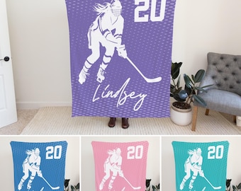 Personalized Hockey Blanket for Girls, Ice Hockey Team Gifts, Hockey Coach Gift, Hockey Mom Bleacher Blanket, Hockey Girl, Tournament Gift