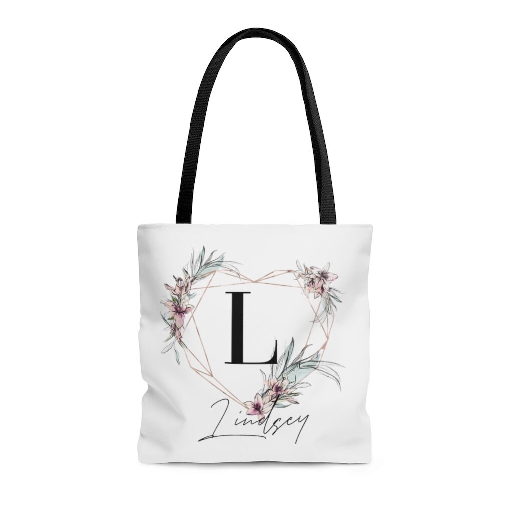 Bridesmaid Bag Personalized Floral Heart Initial Name Tote - Etsy