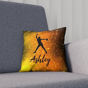 Softball Pillow Personalized, Softball Gifts for Girls, Team Gifts, Custom Name Pillow, Coach Gift, Softball Room Decor, Senior Night Gift