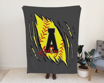Softball Blanket Personalized, Softball Gift for Girls, Custom Sports Gift, Team Gifts, Sports Blanket, Softball Bedding, Softball Mom Gift