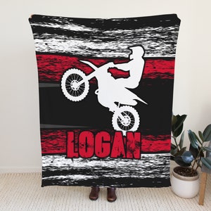 Dirt Bike Blanket Personalized, Dirt Bike Gifts for Boys, Dirt Bike Racing, Motocross Gifts for Him, Birthday Gift for Teens, Custom Name