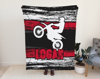 Dirt Bike Blanket Personalized, Dirt Bike Gifts for Boys, Dirt Bike Racing, Motocross Gifts for Him, Birthday Gift for Teens, Custom Name