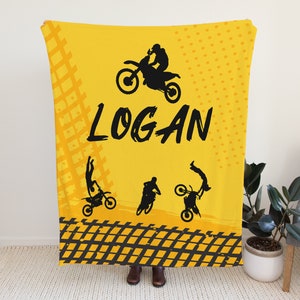 Dirt Bike Blanket Personalized, Dirt Bike Gifts for Boys, Dirt Bike Racing, Motocross Gifts for Him, Birthday Gift for Teens, Custom Name