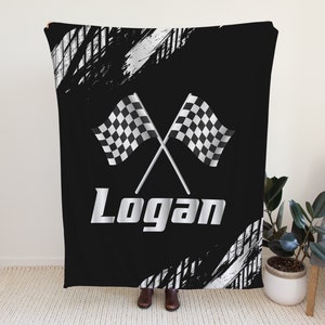 Personalized Racing Blanket, Custom Name Checkered Flag Blanket,, Racing Gift for Dad, Racer Gift for Boyfriend, Racing Lover Gifts