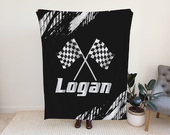 Personalized Racing Blanket, Custom Name Checkered Flag Blanket,, Racing Gift for Dad, Racer Gift for Boyfriend, Racing Lover Gifts