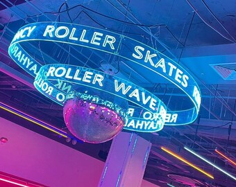 LED Neon Ring Chandelier – Modern Ceiling Light for Homes, Studios, Salons & Custom Interior Installations