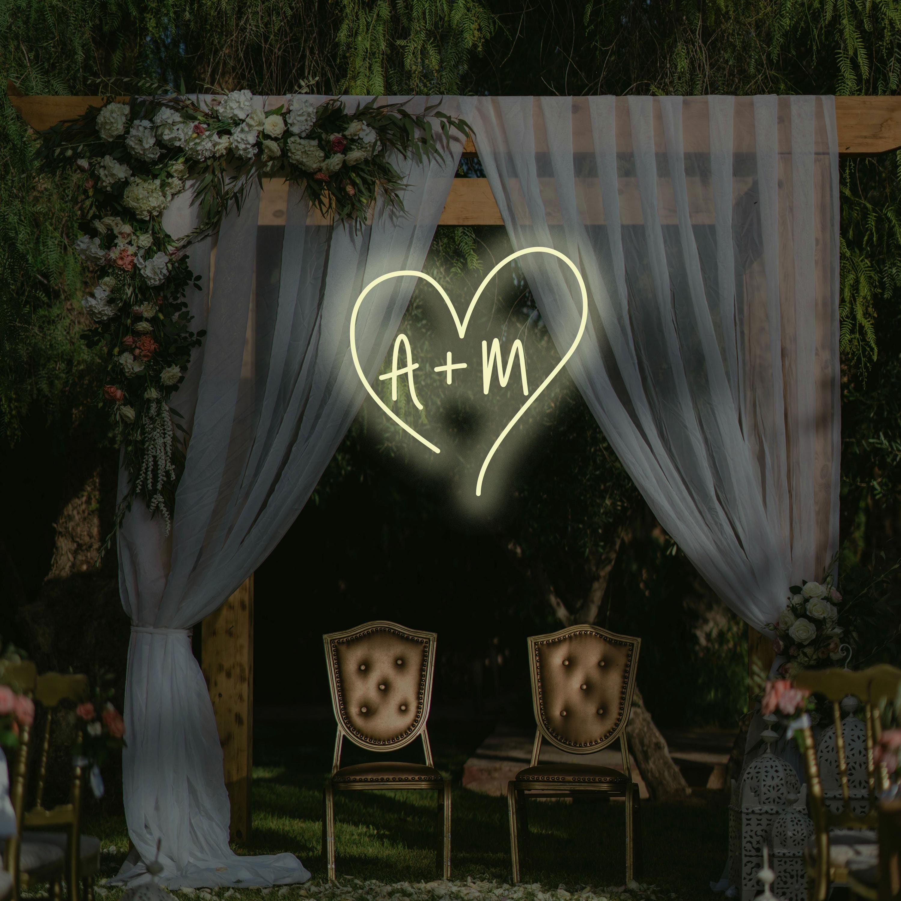 Heart Initials Neon LED Sign Custom Wedding Light Personalized Love ...