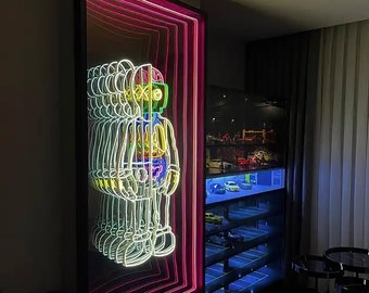Infinity Mirror Sign: Mesmerizing LED Wall Art - Handcrafted for Home & Office. Unique Light Installation with Infinite Reflections
