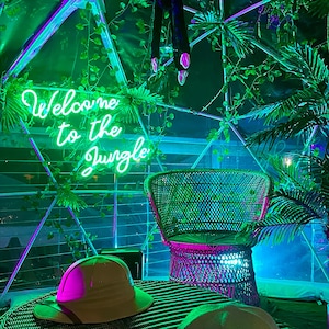 Welcome to the Jungle 30x24 in. LED Sign Light Up Wall Art Neon Style Bar Sign Unique Party Decor Home Bar Jungle Theme Event Sign Display