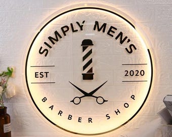 Custom Acrylic Backlit Signs for Salons & Barbers Personalized LED Salon Modern Light Up Barbershop Displays Customizable Business Signage