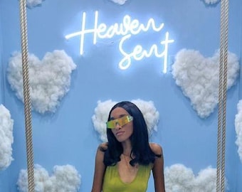 Heaven Sent Neon LED Sign Custom Light Up Wall Art Inspirational Home Decor Aesthetic Gift for Nursery Bedroom Office Wall Display
