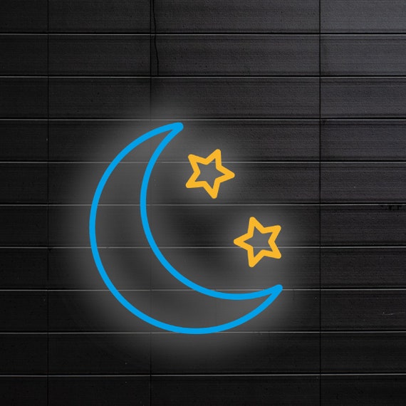 Crescent Moon Stars 16x16in. Neon Sign Aesthetic Tiktok Room