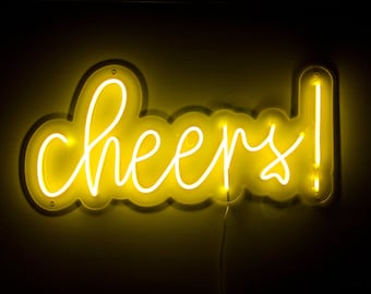 Cheers 24x11 inches LED Sign Custom Light Up Wall Art Bar Sign Party Decor Wedding Reception Decor Neon Style Light Home Bar Event Display