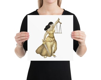 Lady Justice Poster – Feminine Legal Art Print | Law School Gift, Paralegal Decor, Courtroom Office Wall Art