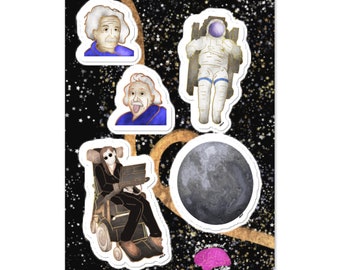 Albert Einstein Stephen Hawking Astronaut Moon Sticker Sheet