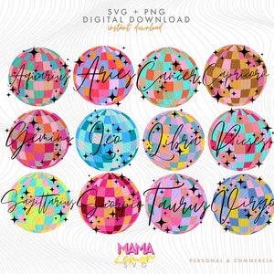 Bundle SVG signes du zodiaque, svg signes astrologie, symboles du zodiaque svg, svg Constellation signes, disco du zodiaque, horoscope, boule disco Svg, zodiaque