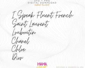 Fluent French Designer SVG PNG: Fashion Brands (Digital Download)