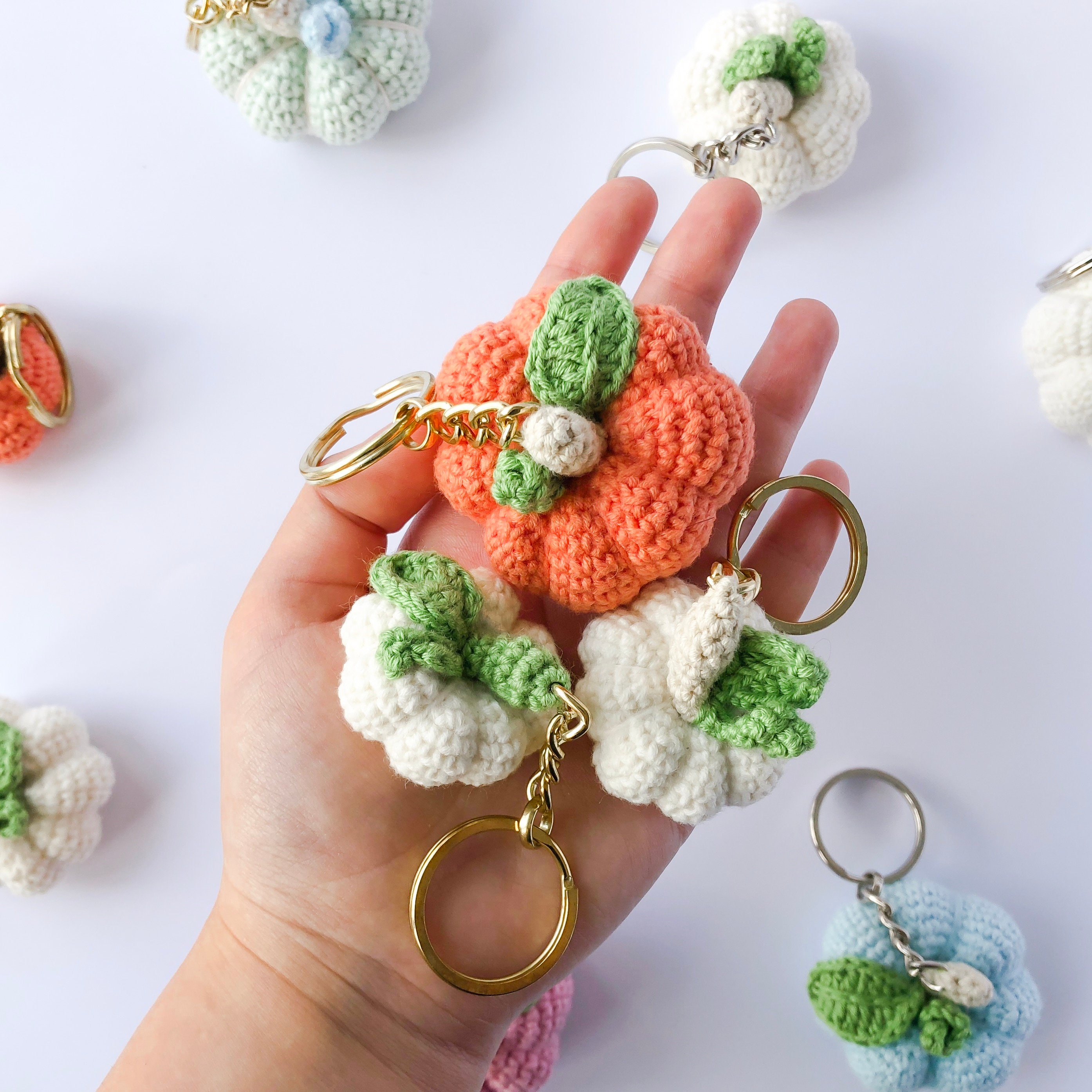 Crochet Pumpkin Keychain Amigurumi Pumpkin Keyring Fall Etsy