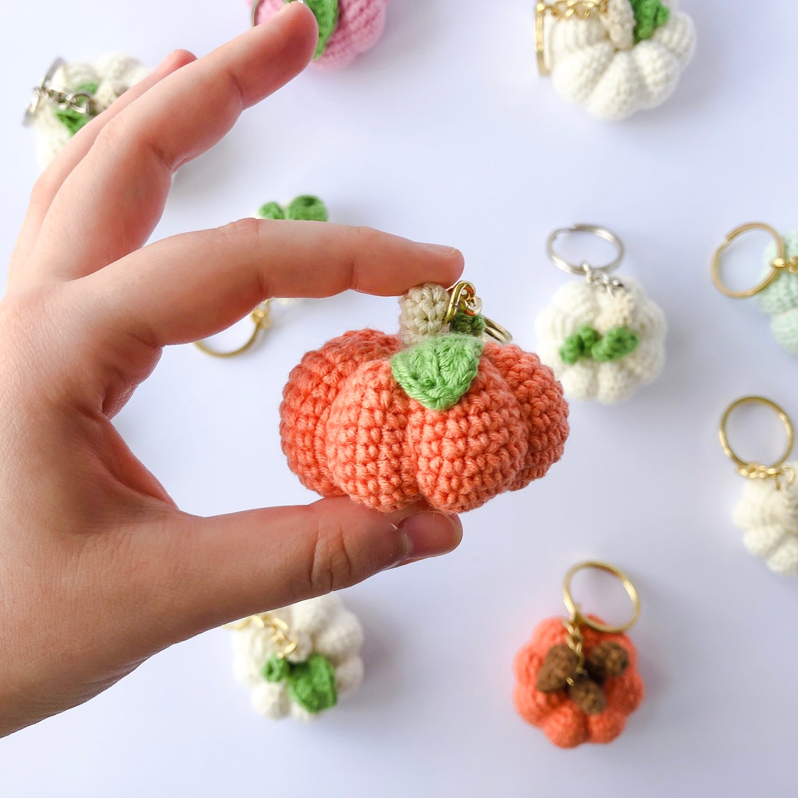 Crochet Pumpkin Keychain Amigurumi Pumpkin Keyring Fall Etsy