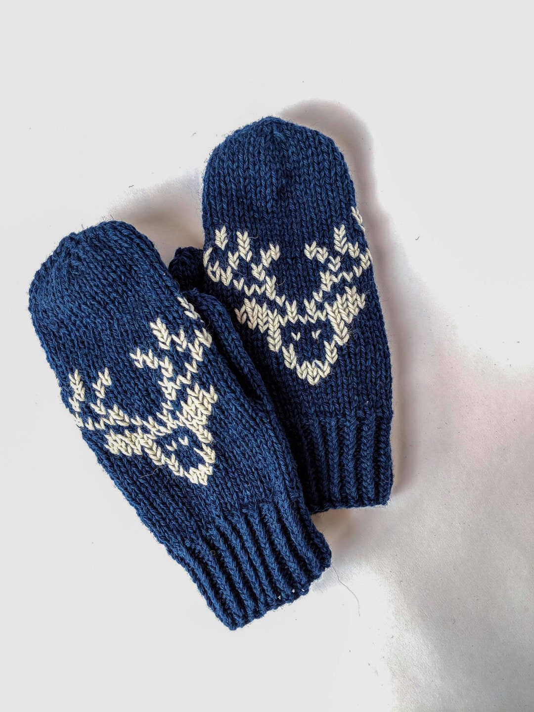 Navy Blue Mittens With Ornament Etsy UK