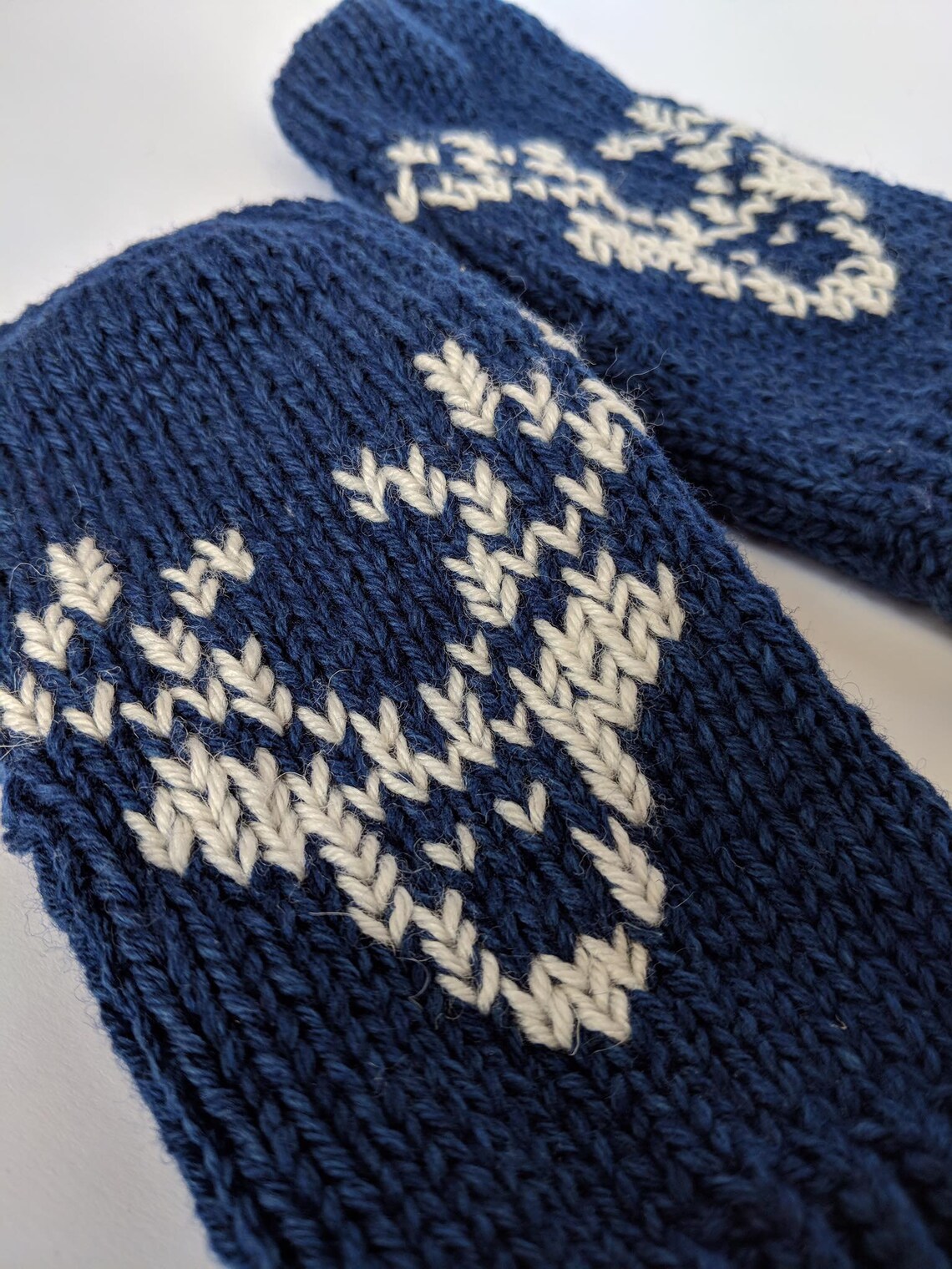 Navy Blue Mittens With Ornament Etsy UK