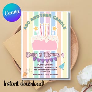 Kindergeburtstagseinladung, Geburtstagstorte einladen, Einladung benutzerdefinierte Party, Kinder-Bday-Vorlagen, digitale Einladungen, Pastellgeburtstag, Mädchenparty