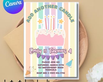 Kids Birthday Invitation, Birthday Cake Invite, Custom Party Invitation, kid bday templates, digital invitations, pastel birthday,girl party