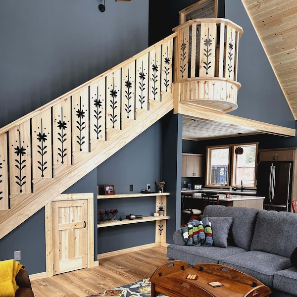 44in x 4.375in Nordic Flower on Stairs W/O a Bottom Rail - Sample or Quantity - Price PER Baluster – Requires TWO - Pine, STK Cedar, Cypress