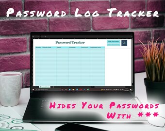 Tracker Which Hides Your Passwords With Asterisk, Digital Planner as Account and Password Log, Microsoft Excel Spreadsheet, Instant Download