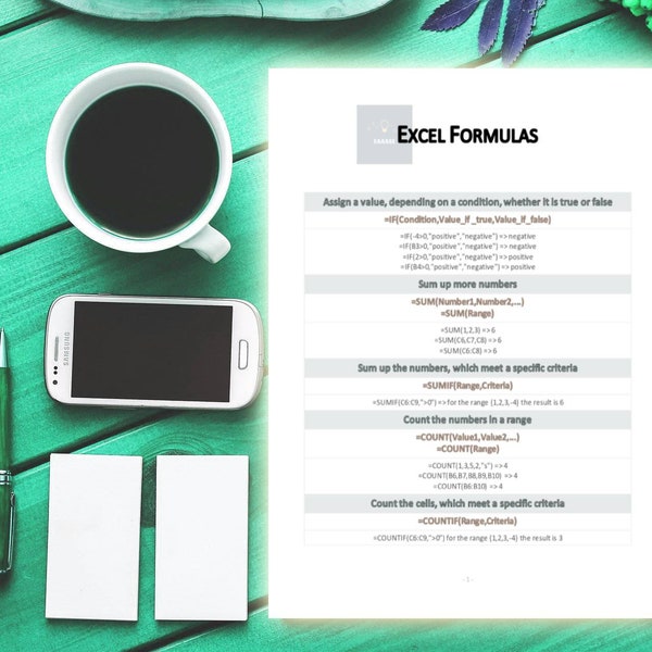 Excel Formula Cheat Sheet - Etsy
