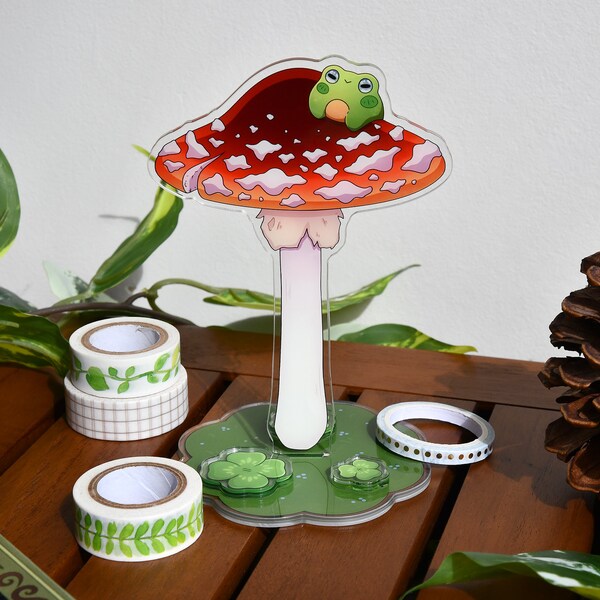 Frog and Mushroom Washi Stand | Washi Tape Stand | Washi Tape Standee | Cottagecore Washi Tape | Washi Tape Holder | Cute Desk Accessory