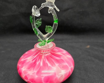 Vintage Hand Blown Glass Perfume Bottle with Hummingbird Stopper