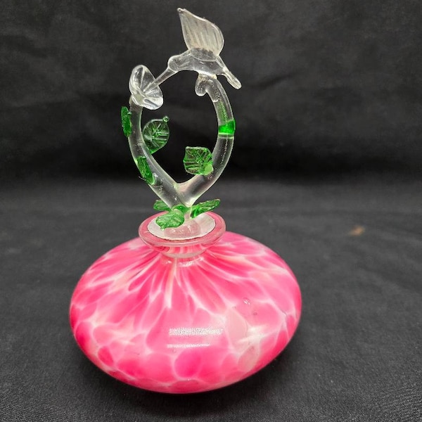 Vintage Hand Blown Glass Perfume Bottle with Hummingbird Stopper