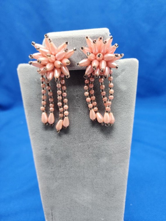 Vintage Dangle clip on Pink Pearl Earrings - image 1