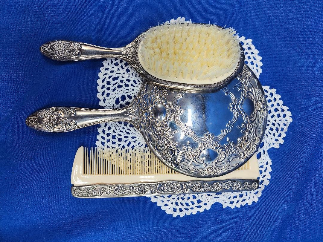 Antique Sterling Silver 3 Piece Vanity Set Etsy