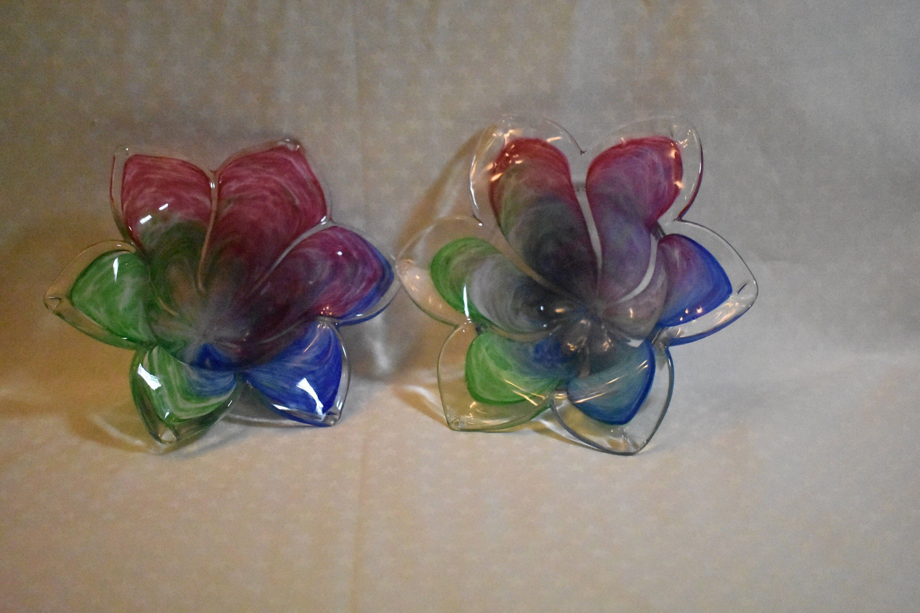 2 Vintage Multi color Murano glass flower petal bowls. Etsy