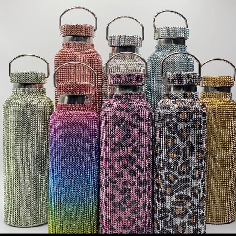 CHARCOAL HORSESHOE RHINESTONE WATER BOTTLE main image 1