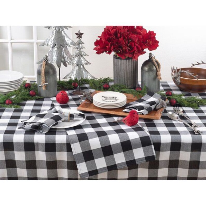 Black and White Buffalo Plaid tablecloth Fast Ship Buffalo Etsy