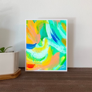 Tarjeta de felicitación abstracta azul eléctrico, tarjeta verde azulado en blanco, tarjeta de arte abstracto, tarjeta feliz para ella, tarjeta para él, tarjeta de pintura original