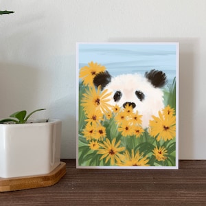 Abstrakcyjna Panda Bear Floral Card, Pusta słodka karta Panda, Karta sztuki natury, Karta kwiatowa, Karta stokrotka