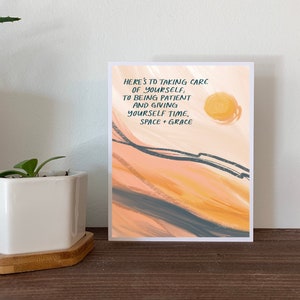 Abstract Grace Quote Tarjeta de felicitación, Tarjeta de arte abstracto rosa en blanco, Tarjetas de arte alentador, Tarjetas de amigos, Tarjeta de arte rosa
