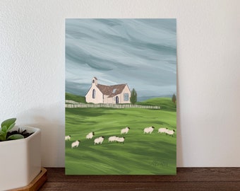 English Countryside Oil Painting Art Print, Landscape Artwork, England Home Decor, Abstract Landscape Wall Art, Paintings for Home Decor